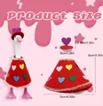Red 7-inch goose clothing set with heart patterns, including hat and dress size details - Valentine's Day