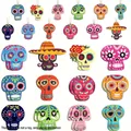 Colorful Mexican sugar skull wooden hanging ornaments for Halloween party decoration - Style A / 12pcs Set
