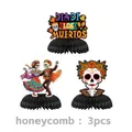 Set of three Day of the Dead party honeycomb centerpieces with skull and skeleton designs - Honeycomb Centerpieces