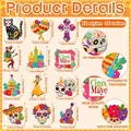 Day of the Dead wooden ornaments set with sugar skull and cat designs - Mixed Styles Set / 12 Pieces/Pack (With 36 Ropes)