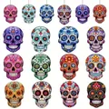 Set of 16 colorful Mexican sugar skull wooden hanging decorations for Halloween party - Style C / 12pcs Set