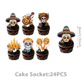Set of 24 pieces Mexican Day of the Dead skull cake toppers with 8cm height measurement - Cupcake Toppers