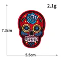 Sugar skull embroidery patch for Day of the Dead clothing decoration, 7.3cm x 5.5cm - Red Floral Skull (S3087红)