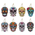 Décorations murales en bois tête de mort mexicaine pour la fête du Jour des Morts. - Ensemble de 8 pièces / Coloré
