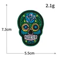 Day of the Dead sugar skull embroidery patch with green base and colorful floral details - Green Base Skull (S3087绿)
