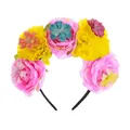 Detail van kleurrijke bloemen haarband voor Halloween cosplay kostuums - Roze + Geel + Gesang Bloem