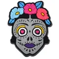 Mexikanischer Tag der Toten PVC-Patch mit bunten Blumen für DIY-Deko Bastelarbeiten - Grauer Blumen-Zuckerschädel (01)