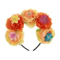 Bloemen hoofdband met kleurrijke kunstmatige pioenen voor Halloween cosplay kostuum - Champagne + Sinaasappel + Gesangbloem