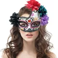 Mexican Day of the Dead masquerade mask with colorful flowers for Halloween cosplay parties. - Mexican Day Of The Dead Mask - Purple Flame