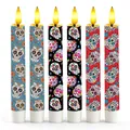 Candele LED affusolate con teschio di zucchero per il Giorno dei Morti messicano - Telecomando a 10 Tasti Flash Bianco Caldo (Pattern Misto 2) / Confezione da 2 (Altezza 16.5cm)