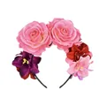 Detail van Halloween bloemen haarband met roze rozen en levendige kleurrijke zijden bloemen. - Roze + Orchidee Roos Aan De Zijkant