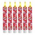 Candele elettroniche a LED con motivi colorati di teschi di zucchero per Dia de los Muertos - Telecomando a 10 Tasti Flash Bianco Caldo (Pattern 1) / Confezione da 2 (Altezza 16.5cm)