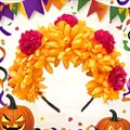 Vibrant orange and magenta marigold floral headband for Day of the Dead festival costumes - Orange