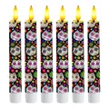Set candele LED Giorno dei Morti con motivo teschio di zucchero messicano Halloween - Telecomando a 10 Tasti Flash Bianco Caldo (Pattern 2) / Confezione da 2 (Altezza 16.5cm)