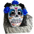 Mexican Day of the Dead skull mask with colorful flowers and black lace veil - Bowknot Flower with Veil