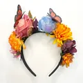 Diadema de flores coloridas con mariposas, perfecta para festivales y decoración de fiestas. - Estilo Rosa Púrpura (FG185-2)