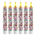 Set of 6 Day of the Dead LED candles with colorful sugar skull pattern for party decor. - Button Battery Remote Warm White Flash (Pattern 3) / Pack of 2 (16.5cm Height)
