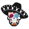 Colorful Mexican Day of the Dead sugar skull PVC charm featuring a black sombrero - Skull Wearing Mexican Hat (09)