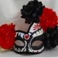 Mexican Day of the Dead masquerade mask featuring red and black decorative flowers - Mexican Day Of The Dead Mask - Red & Black