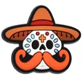 Mexican sugar skull PVC charm with orange sombrero for DIY crafts and decoration - Moustached Skull With Hat (11)