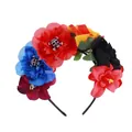 Halloween haarband met kleurrijke kunstbloemen en decoratieve mini schedels voor feestjes. - Zwart Oranje En Geel (schedel)
