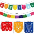 Detail view showing measurements of colorful Mexican felt flags for Day of the Dead - 2-Piece Set A