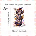 Close-up detail showing dimensions for Day of the Dead stacked owls glass sticker 48cm by 29cm - Three Stacked Owls Style (SCA2331)