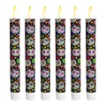 Six colorful cat sugar skull LED taper candles for Mexican Day of the Dead celebration - Warm White Flash (Pattern 2) / Pack of 2 (20.2cm Height)