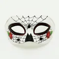 Detailed view of white Day of the Dead mask with spider web and rose patterns. - Red Rose Spider Web Style (Style 2)