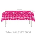 Magenta Day of the Dead party tablecloth with skull and guitar designs, 137x274cm - Tablecloth Type D