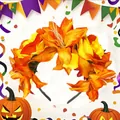 Gros plan d'un serre-tête à fleurs en tissu orange et jaune pour fête Halloween - Orange (FG188-1)