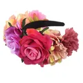 Halloween large artificial rose floral headband for cosplay and festive party costumes - Multicolor Rose, Violet and Peach Pink