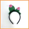 Serre-tête cactus avec oreilles pailletées et fleurs roses pour fête mexicaine - Serre-tête Cactus / Vert