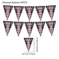 Day of the Dead pennant banner with sugar skull design, 10 pieces for Mexican party decor - Banner Type D