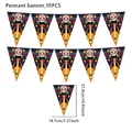 Day of the Dead themed triangular pennant banner set with 10 flags and skull guitar pattern - Banner Type E