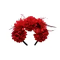 Vista detallada de la diadema de flores rojas con plumas para el Día de los Muertos - Estilo 1 / Rojo