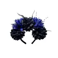 Primer plano de una diadema floral de Halloween con flores y plumas negras y azules - 3# / Negro Y Azul Oscuro