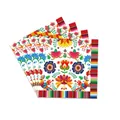 Farbenfrohe mexikanische Fiesta-Partyservietten mit Blumen- und Vogel-Volkskunst - Servietten / 20er Pack