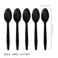 Set of 10 black disposable plastic spoons with textured handles for party dining events - Black Spoons