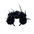 Serre-tête floral noir Halloween Jour des Morts avec plumes et détails en résille - Noir