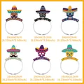 Day of the Dead sugar skull headbands set with colorful sombrero hats and dimensions - Set of 6 / Colorful