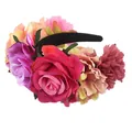 Vibrant handmade artificial rose flower headband for Halloween cosplay and hair styling - Colorful Rose Red + Violet + Peach Pink