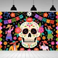 Detail of vibrant Day of the Dead backdrop with sugar skull and festive Mexican figures - Classic Painted Sugar Skull (BJBWLJ0001)