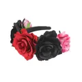 Halloween rose floral headband crown with red, black and pink simulation flowers - Red Black + Curled Rose Pink