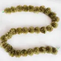 Detailed view of olive green plastic marigold flower garland arranged in an S-shape - No.25 Brown