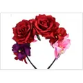 Decorative Halloween artificial rose flower headband with purple and red lilies for cosplay - Deep Red + Orchid Rose On The Side