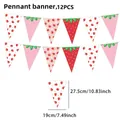 Strawberry themed party pennant banner with 12 pieces 19x27.5cm triangle flags - Bunting Flag / 10 Pieces