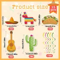 Set de 15 décorations de fête mexicaine avec dimensions pour taco, cactus et sombrero. - Thème mexicain / 15 Pieces/Pack Spiral Decor