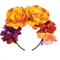 Vibrant Halloween floral headband with large orange roses for cosplay - Orange + Orchid Rose On The Side