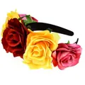 Halloween cosplay headband with vibrant red yellow and pink artificial rose flowers - Deep Red And Yellow With Curled Edges Of Rose Red